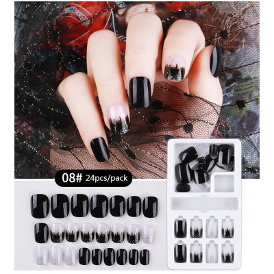 Artificial False Nail 24pcs Tips Display Full Cover False Nail Short ABS Material 16 Designs